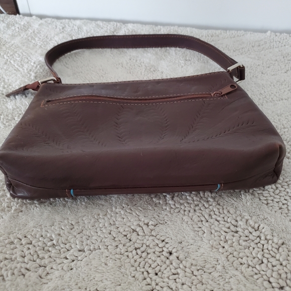 BOHO Western Leather Handbag Floral Tooled Turquoise Cut Outs Pockets Cowgirl - Picture 10 of 15